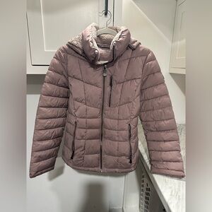 Calvin Klein Quilted Hooded Puffer Jacket in Mauve